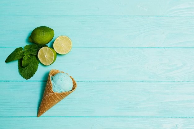 Lime and mint near ice-cream
