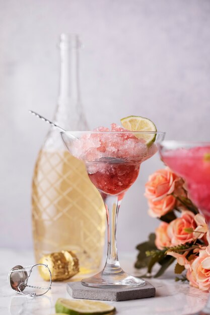 Lime and rose tonic granita with drink