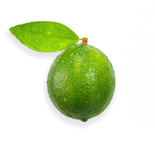 Lime with water drop isolated clipping path