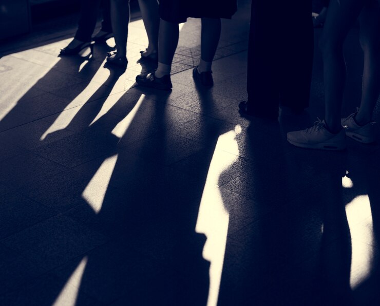 Free Photo line queue row waiting standing crowded group