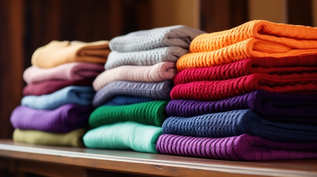 A lineup of turtleneck sweaters in various colors