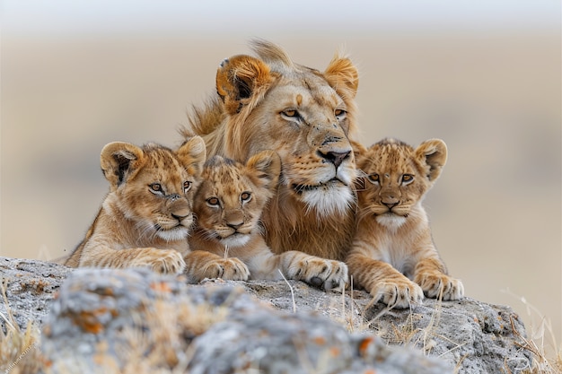 Free photo lion in dry forest landscape