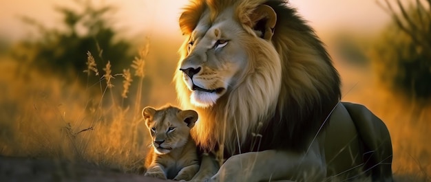 Foto gratuita leone e cucciolo di leone generati da ai