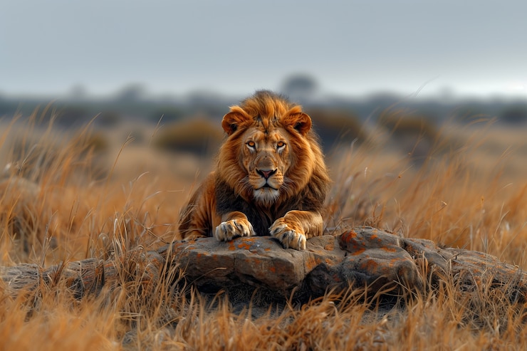 Free Photo lion pride in dry forest