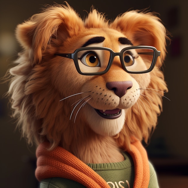 Lion wearing glasses in studio