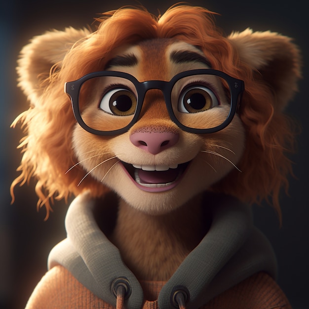 スタジオで眼鏡をかけたライオン