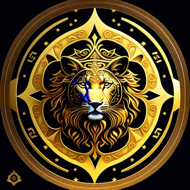 A lion with a crown on it is in a circle with the number 12 on it.