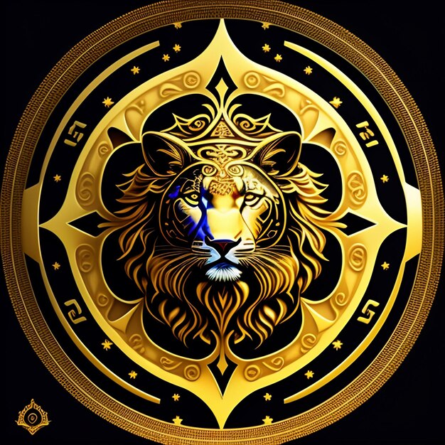 A lion with a crown on it is in a circle with the number 12 on it.