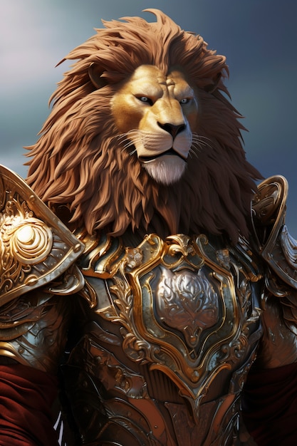 Lion with metallic accessories in studio