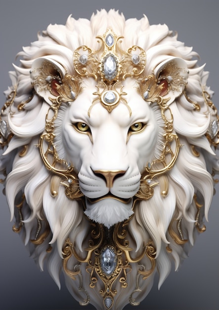 Lion with metallic accessories in studio