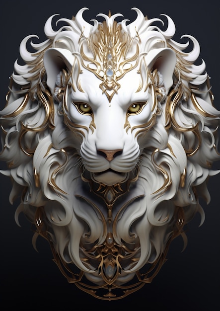 Free photo lion with metallic accessories in studio