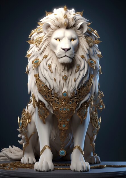 lion with metallic accessories in studio