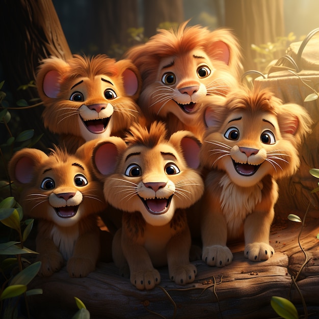 無料写真 屋内でのライオンズ家族