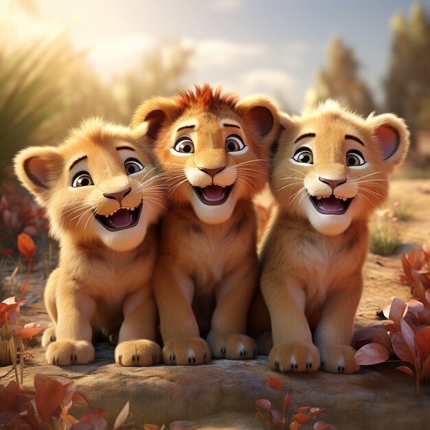 Lions family outdoors