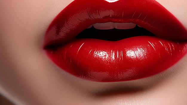 Lips painted with red color close up