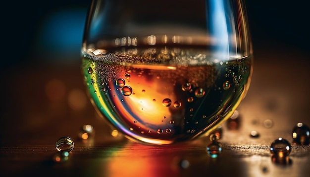 無料写真 液体のしずくが飛び散るウィスキー グラスは、ai によって生成された鮮度を反映しています。