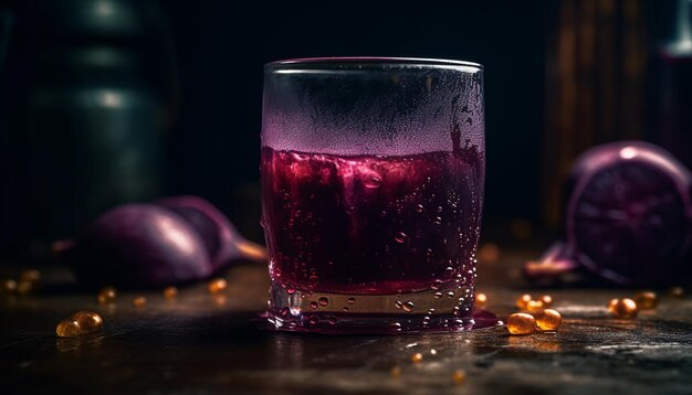 Liquid refreshment on wooden table generated by AI