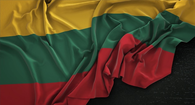 Lithuania flag wrinkled on dark background 3d render