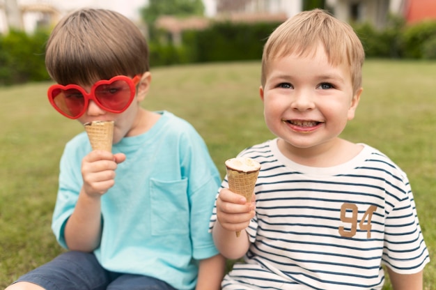 Little boys enjoying ice cream