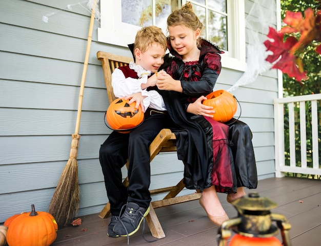 Free photo little children trick or treating