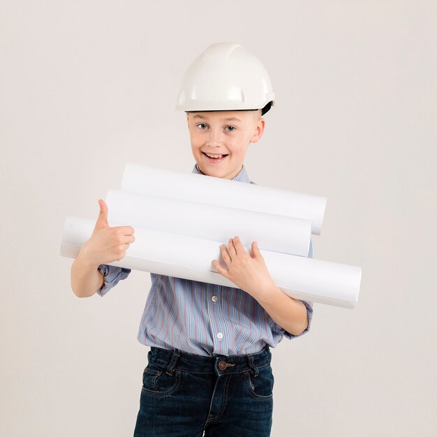 little construction worker showing thumbs up