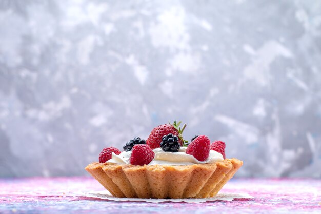 little cream cake with berries on light,  cake biscuit berry sweet bake photo