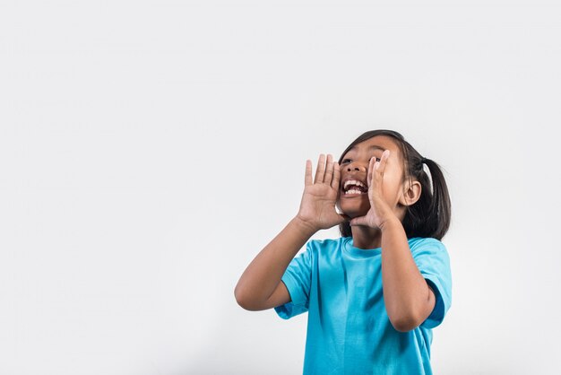 little girl acting Shout in studio shot