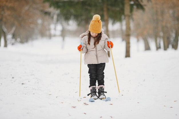 Little girl cross-country skiing