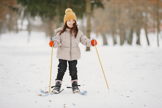 Little girl cross-country skiing