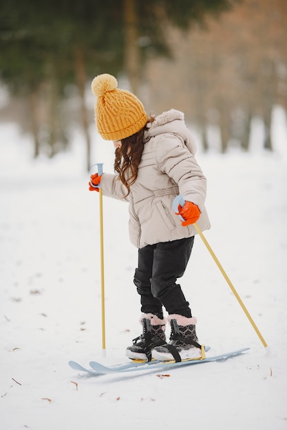 Little girl cross-country skiing