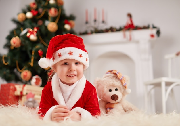 Little girl dressed in santa