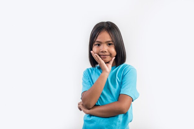 little girl feel angry in studio shot