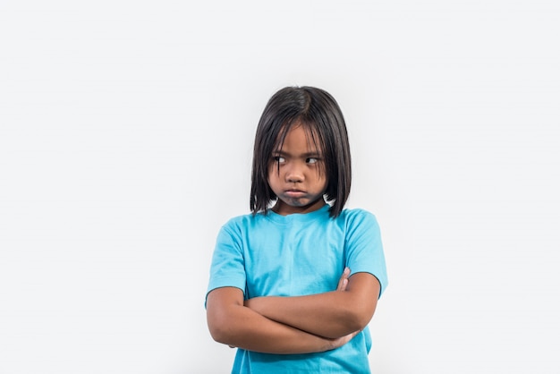 little girl feel angry in studio shot