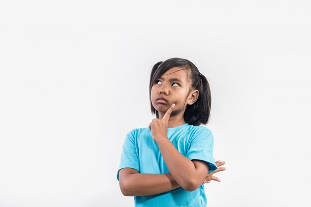 little girl feel angry in studio shot