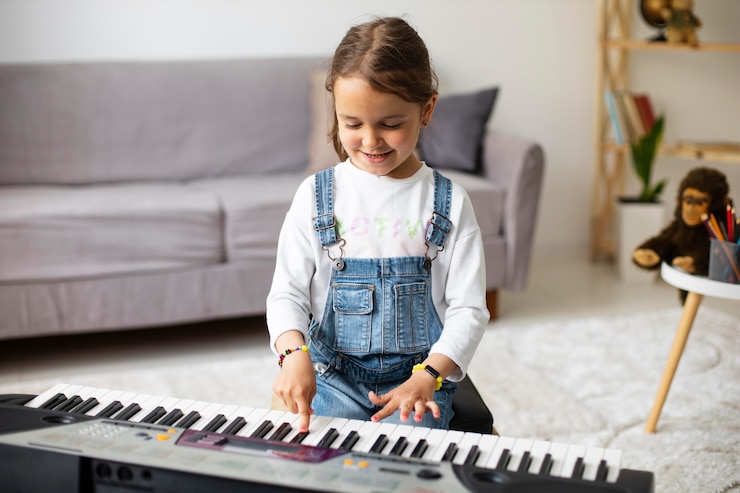 Free Photo little girl learning how to play the piano