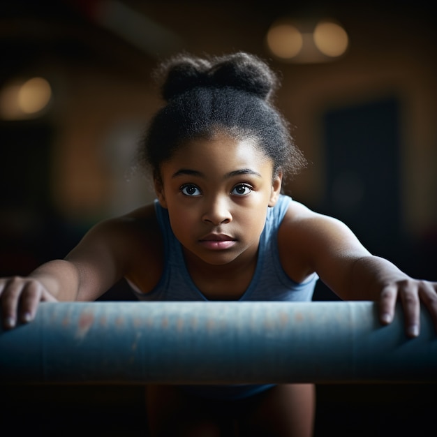 Free photo little girl practicing gymnastics