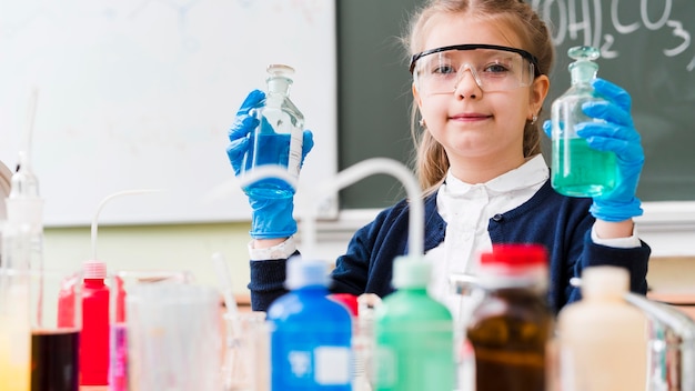 Little girl wearing goggles