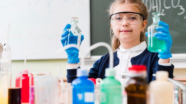 Little girl wearing goggles