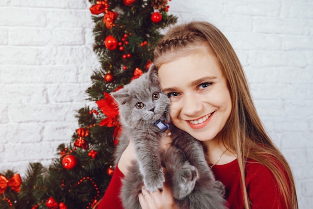 Little girl with cat