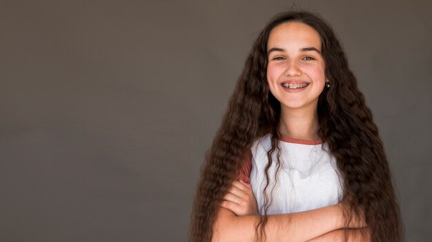 Little girl with long hair smiling 