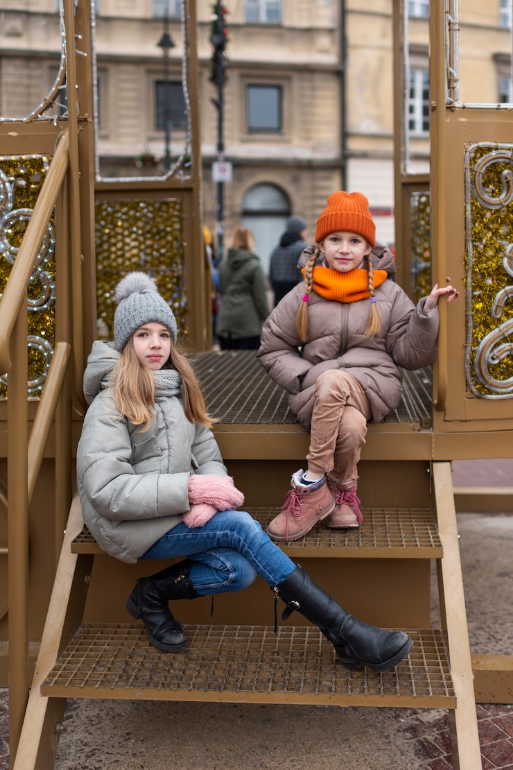 Free Photo little girls enjoying a trip on their familiar holidays