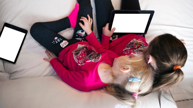 Little girls with tablet