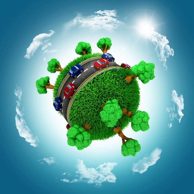 Little planet with cars