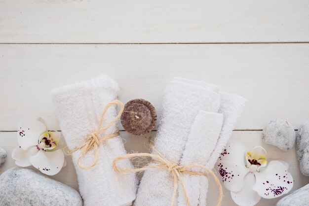 Little white towels tied up with ropes