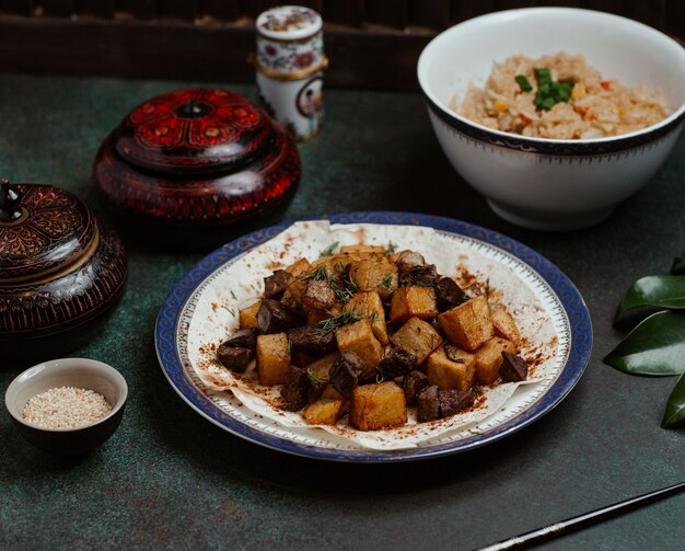 Liver govurma, sautee with potato and herbs.