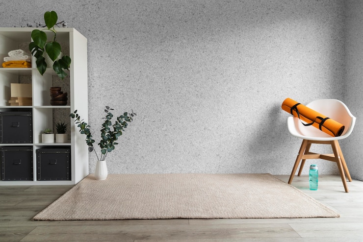 Free Photo living room arrangement with yoga mat