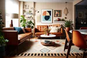 Free photo living room mid century style with warm colors ai generative