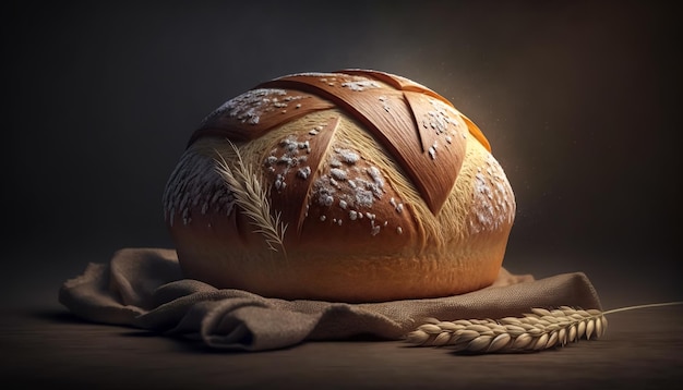 Free photo loaf of freshly baked bread on a dark background generative ai