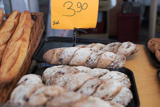 Loaves of bread with price tag