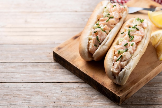 Lobster roll on wooden table